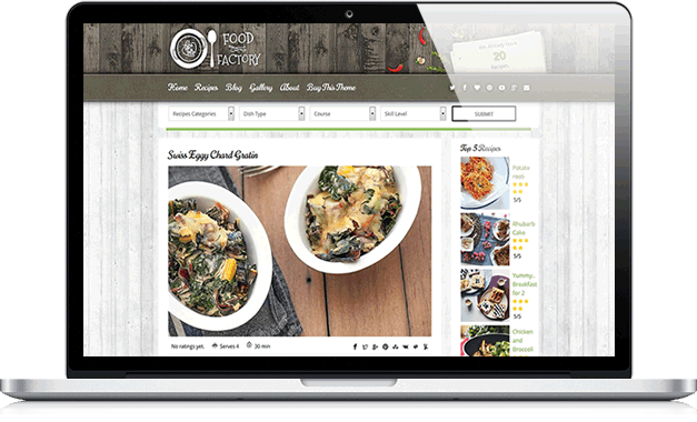 FoodFactory food recipes WordPress theme - rustic style